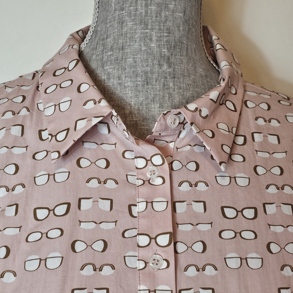 Boden Pink Midi Shirt Dress Size 14 Eyeglass Pattern Whimsical Preppy Eye Doctor - Picture 5 of 14